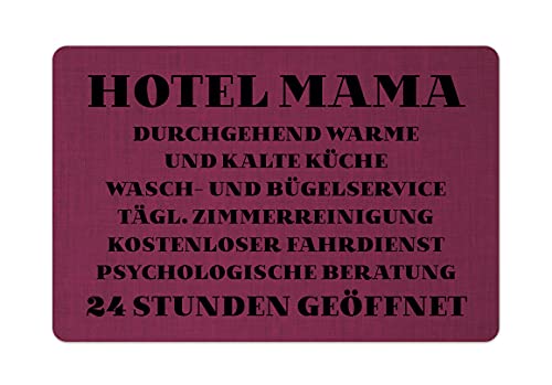 Interluxe Fußmatte 40x60 cm - Hotel Mama - rutschfeste Fussmatte als Geschenk für Mütter, Lustiger Spruch, Liebe, Zuhause Fuchsia von Interluxe