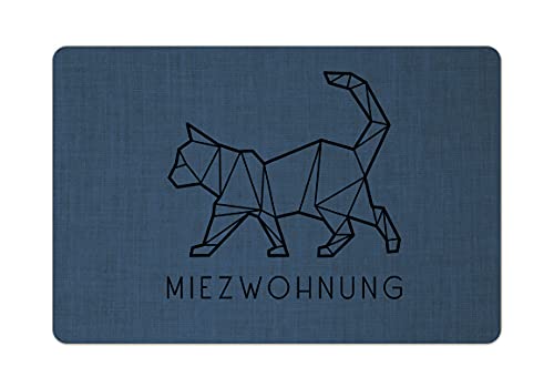 Interluxe Fußmatte 40x60 cm - Miezwohnung- rutschfeste Fussmatte, Katze, Fellnase, Haustier, Kater Blau von Interluxe