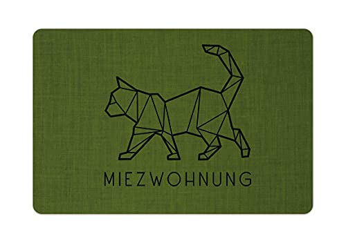 Interluxe Fußmatte 40x60 cm - Miezwohnung- rutschfeste Fussmatte, Katze, Fellnase, Haustier, Kater Khaki von Interluxe