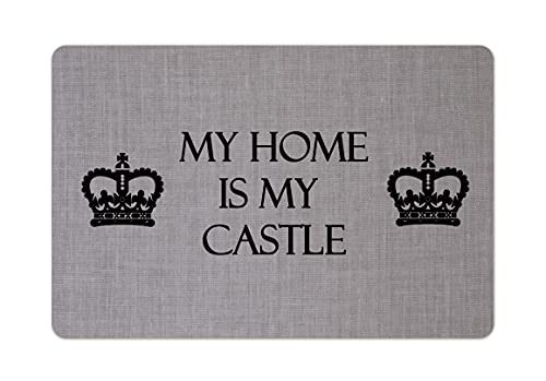 Interluxe Fußmatte 40x60 cm - My Home is My Castle - rutschfeste Fussmatte als Geschenk für Freunde, Familie & Bekannte, Wohlfühlen, Zuhause, Heimat Hellgrau von Interluxe