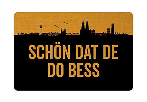 Interluxe Fußmatte 40x60 cm - Schön dat de do bess - rutschfeste Fussmatte, Heimat, Lustige Begrüßung, Köln Mustard von Interluxe