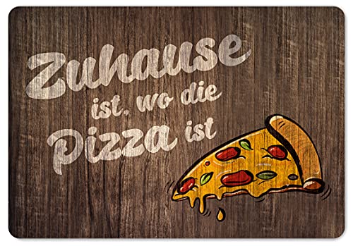 Interluxe Fußmatte 40x60 cm - Zuhause ist, wo die Pizza ist - rutschfeste Fussmatte braun Foodliebhaber von Interluxe
