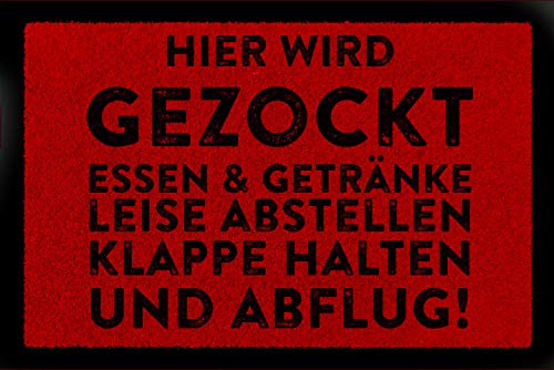 Interluxe Fußmatte mit Spruch - Hier Wird gezockt - 40x60cm Fussmatte als Geschenk für Gamer, Spieler, Zocker als Türmatte oder Teppich (Rot) von Interluxe