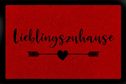 Interluxe Fußmatte mit Spruch - Lieblingszuhause - 40x60cm Fussmatte als Geschenk Einzugsgeschenk Türmatte Familie (Rot) von Interluxe