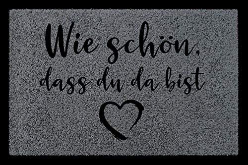 Interluxe Fußmatte mit Spruch -Wie schön, DASS du da bist Herz- 40x60cm Fussmatte als Geschenk Einzugsgeschenk Design Türmatte (Dunkelgrau) von Interluxe