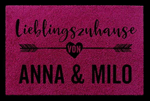 Interluxe Fußmatte mit Wunschname - Lieblingszuhause - 40x60cm Fussmatte individuell & personalisiert Geschenk mit Ihrem Wunschnamen (Fuchsia) von Interluxe