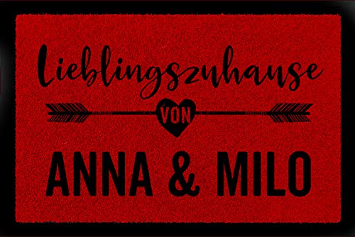 Interluxe Fußmatte mit Wunschname - Lieblingszuhause - 40x60cm Fussmatte individuell & personalisiert Geschenk mit Ihrem Wunschnamen (Rot) von Interluxe