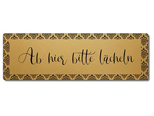 Interluxe Gold Metallschild - Ab Hier Bitte lächeln - luxuriöses goldfarbenes Schild als Willkommensgruß oder Türschild von Interluxe