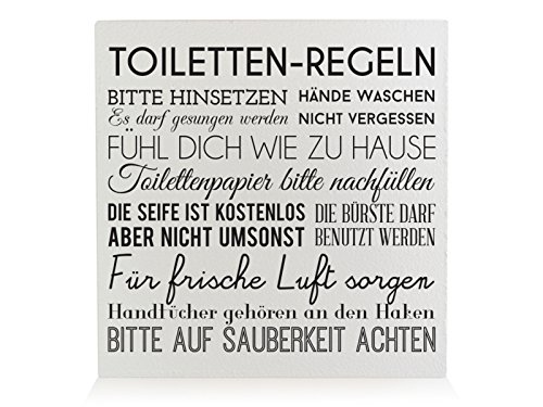 Interluxe HOLZBLOCK Shabby TOILETTEN Regeln * Weiss* Badregeln Schild Aufsteller für das Badezimmer Deko von Interluxe