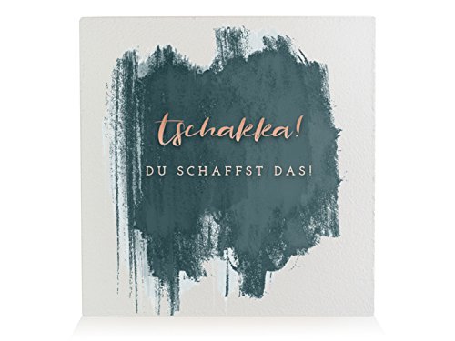 Interluxe HOLZBLOCK Shabby TSCHAKKA DU SCHAFFST DAS Lebensmotto Abstrakt Grau Petrol 125x125mm von Interluxe