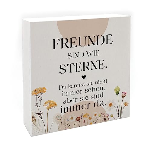 Interluxe Holzblock - Freunde sind wie Sterne - Dekobild aus Holz mit Spruch als Holzaufsteller von Interluxe
