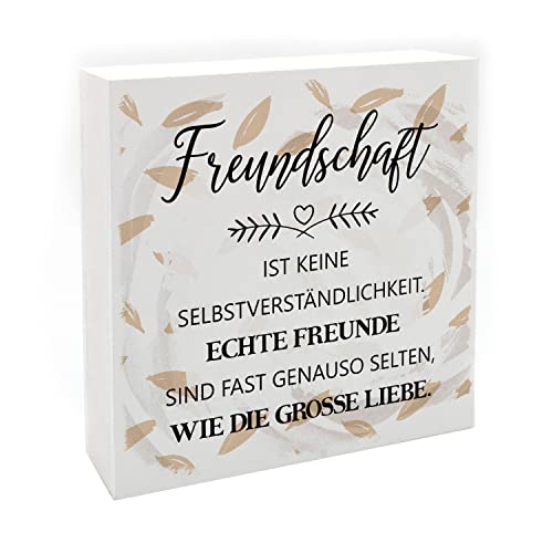 Interluxe Holzblock - Freundschaft ist keine Selbstverständlichkeit - Dekobild als Holzaufsteller japandi Stil modern landhaus Geschenk für Familie Freunde von Interluxe
