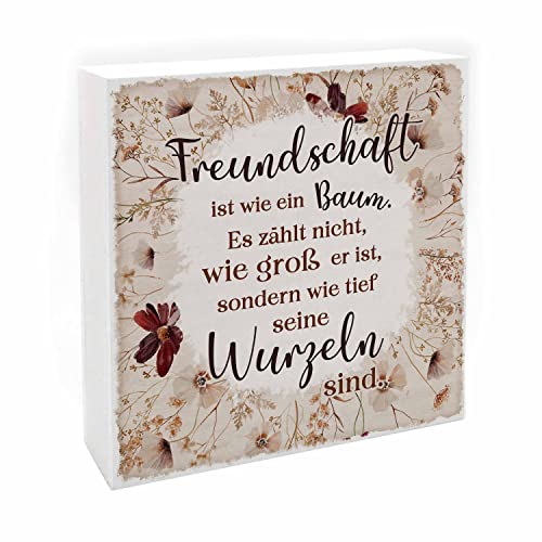 Interluxe Holzblock - Freundschaft ist wie ein Baum - Herbstzauber Dekobild als Holzaufsteller Freund Spruch Freundschaft Geschenk Blumen Wildflora Herbst von Interluxe