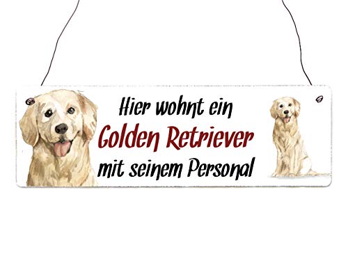 Interluxe Holzschild - Hier wohnt EIN Golden Retriever - Türschild, Dekoschild, Warnschild als Geschenk für Menschen mit Hund von Interluxe