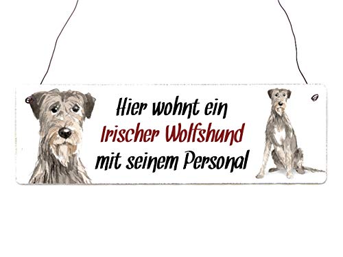 Interluxe Holzschild - Hier wohnt EIN Irischer Wolfshund - Türschild, Dekoschild, Warnschild als Geschenk für Menschen mit Hund von Interluxe