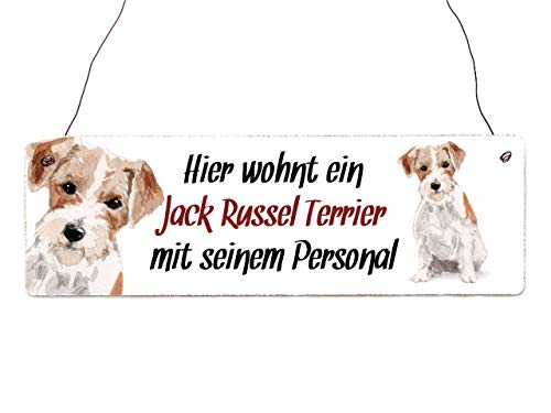 Interluxe Holzschild - Hier wohnt EIN Jack Russel - Türschild, Warnschild oder Hundeschild als Geschenk für Menschen mit Hund von Interluxe