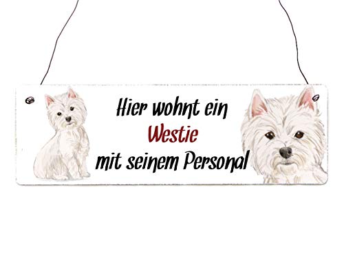 Interluxe Holzschild - Hier wohnt EIN Westie - Türschild, Warnschild oder Hundeschild als Geschenk für Menschen mit Hund von Interluxe