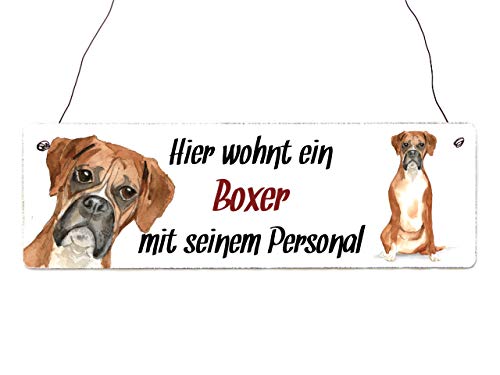 Interluxe Holzschild - Hier wohnt ein Boxer - Türschild, Dekoschild, Warnschild als Geschenk für Menschen mit Hund von Interluxe