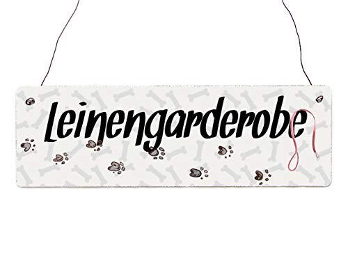 Interluxe Holzschild - Leinengarderobe - Türschild, Dekoschild, Schild als Geschenk für Menschen mit Hund von Interluxe