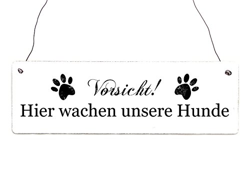 Interluxe Holzschild Vorsicht Hier WACHEN UNSERE * Hunde * Warnschild Türschild von Interluxe