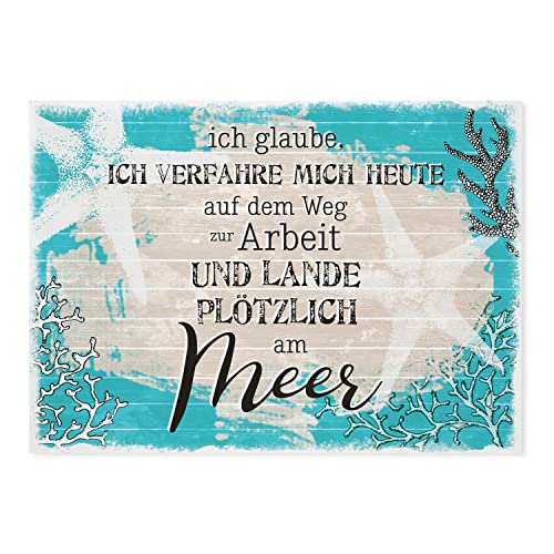 Interluxe Holzschild Wandtafel 280x200mm - Ich glaube ich verfahre mich ans Meer - Schild mit Spruch maritimes Geschenk für Geschwister Eltern Freunde Urlaub von Interluxe