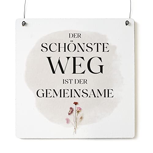 Interluxe Holzschild XL - Der schönste Weg ist der gemeinsame - Schild Wildblumen Blumen Türschild Hochzeit Hochzeitsgeschenk Hochzeitsdeko Wildflora Geschenk für Lieblingsfreundin von Interluxe