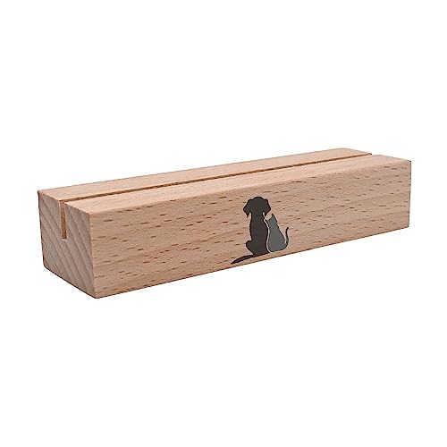 Interluxe Kartenhalter - Katze und Hund - Cat Dog Grußkartenhalter mit Spruch Fotohalter Kartenständer Tischkartenhalter aus Holz von Interluxe