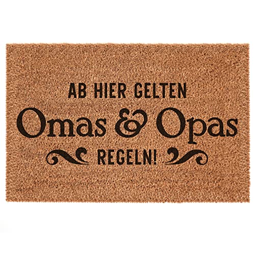 Interluxe Kokos-Fußmatte - Ab Hier gelten Omas und Opas Regeln - Kokosmatte als Geschenk zum Geburtstag oder Hochzeitstag der Großeltern, Türmatte (40 x 60 cm) von Interluxe