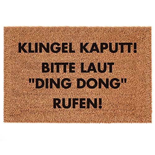 Interluxe Kokos-Fußmatte - Klingel kaputt - lustige Fußmatte mit Spruch - hergestellt zu 100% in Deutschland - Sauberlaufmatte Schmutzfangmatte robuste Qualität (50 x 70 cm) von Interluxe