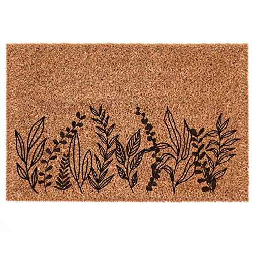 Interluxe Kokos Fußmatte - Lineart Leaves - Blätter Blumen Motiv Design-Kokosmatte als dekortaiver Blickfang - hergestellt in deutscher Manufaktur - robustes und nachhaltiges Naturprodukt (50 x 70 cm) von Interluxe