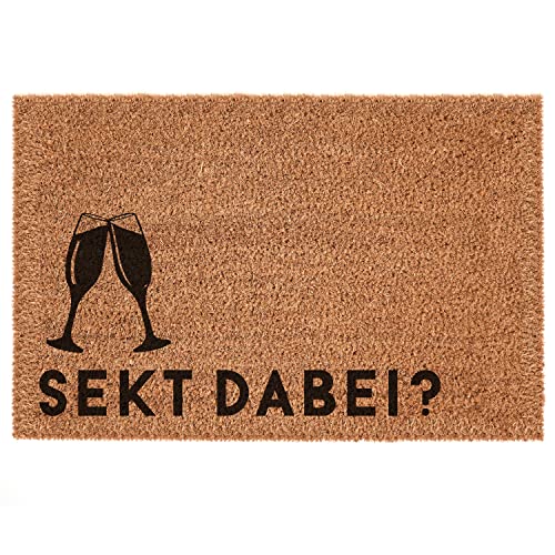 Interluxe Kokos-Fußmatte - Sekt dabei? - Motiv Gläser - Kokosfußmatte als Einzugsgeschenk oder Partydeko - Schuhmatte hergestellt in Deutscher Manufaktur (40 x 60 cm) von Interluxe