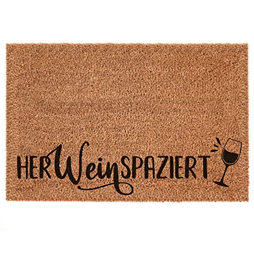 Interluxe Kokosmatte - HerWeinspaziert - Türmatte als Geschenk für Weinliebhaber, Fußmatte aus Kokos - 100% Made in Germany - extra dicht gewebte Fasern (40 x 60 cm) von Interluxe