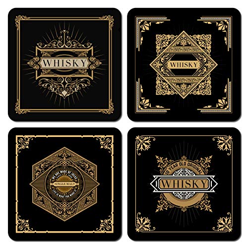 Interluxe LED Untersetzer 4er Set - Black Whisky - Vier leuchtende luxuriöse Untersetzer als Geschenk für Whiskytrinker oder Whisky-Tasting von Interluxe