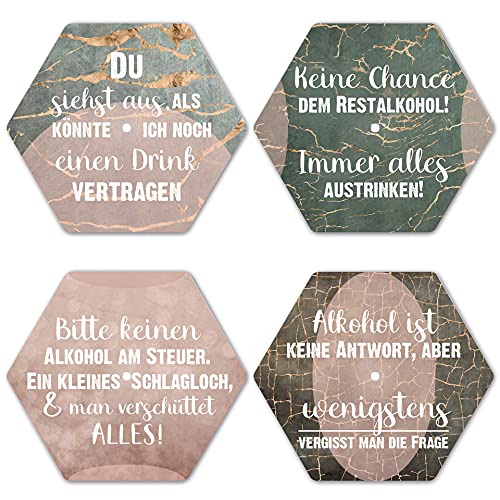 Interluxe LED Untersetzer Hexagon 4er Set - Du siehst aus - Vier leuchtende Design Untersetzer als Tischdeko, Geschenk für Freunde & Bekannte, Sprüche, Alkohol von Interluxe