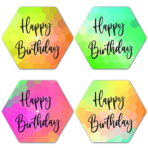 Interluxe LED Untersetzer Hexagon 4er Set - Happy Birthday - Vier leuchtende Design Untersetzer als Tischdeko, Geschenk für Freunde & Bekannte, Familie, Geburtstag, Party von Interluxe