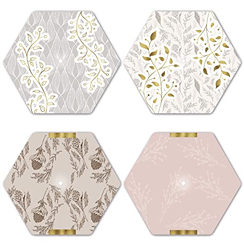 Interluxe LED Untersetzer Hexagon 4er Set - Floral Gold - Vier leuchtende Design Untersetzer als Tischdeko Geschenkidee Blumen Pastel von Interluxe