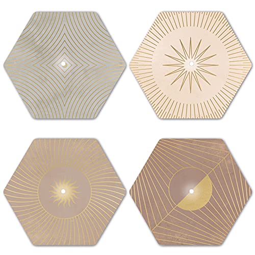 Interluxe LED Untersetzer Hexagon 4er Set - Gold Geometry - Vier leuchtende Design Untersetzer als Tischdeko, Geschenkidee, Liebelingsmeschen, Sprüche, Geometry von Interluxe