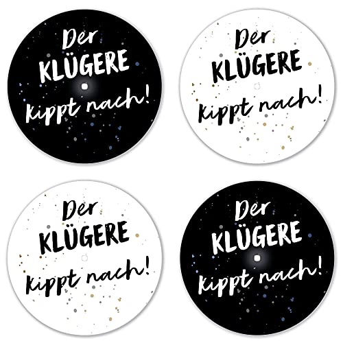 Interluxe LED Untersetzer RUND 4er Set - Der Klügere kippt nach *schwarz-weiß* - Vier leuchtende Design Untersetzer als Tischdeko, Geschenkidee, Party, humorvoll von Interluxe