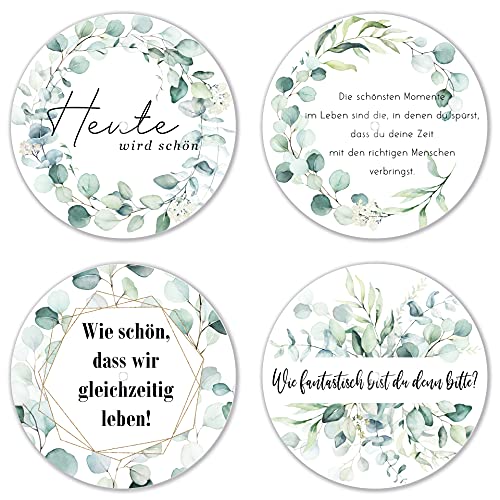 Interluxe LED Untersetzer RUND 4er Set - Eucalyptus - Vier leuchtende Design Untersetzer als Tischdeko, Hochzeit, Geschenkidee von Interluxe