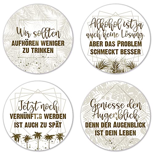 Interluxe LED Untersetzer RUND 4er Set - Tropicalcohol - Vier leuchtende Design Untersetzer als Tischdeko, Geschenkidee für Freunde, Gold, Palmen, Alkohol von Interluxe