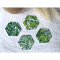 Interluxe Leuchtende Led Untersetzer Hexagon 4Er Set - Tropical Glasuntersetzer Partydeko Geschenkidee Boho Blätter Palmen von Interluxe