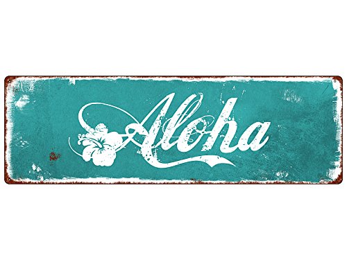 Interluxe METALLSCHILD Blechschild Aloha Willkommensschild Eingang Tür Sommer Urlaub Meer von Interluxe