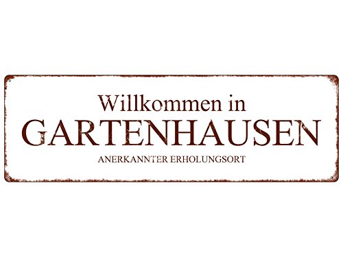 Interluxe METALLSCHILD Blechschild GARTENHAUSEN Willkommensschild Eingang Türschild Haus von Interluxe