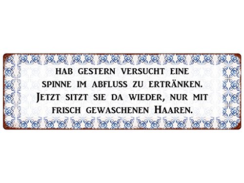 Interluxe METALLSCHILD Blechschild HAB GESTERN VERSUCHT Spinne Lustig Shabby Spruch Bad von Interluxe