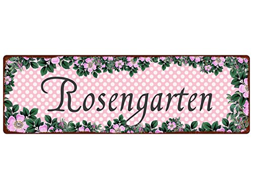 Interluxe METALLSCHILD Blechschild ROSENGARTEN Frühling Geschenk Spruch Dekoschild von Interluxe