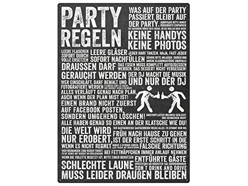 METALLSCHILD Blechschild WANDSCHILD PARTY REGELN Feier Fest Geschenk Geburtstag von Interluxe