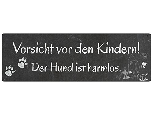 Interluxe METALLSCHILD Shabby Blechschild Vorsicht VOR DEN Kindern Hund Warnschild von Interluxe
