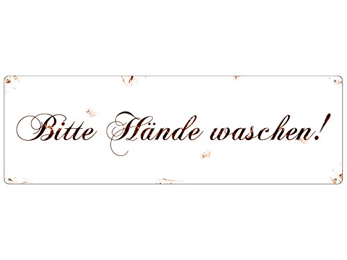 Interluxe METALLSCHILD Shabby Vintage Blechschild Bitte HÄNDE WASCHEN! Bad Waschbecken von Interluxe