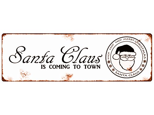 Interluxe METALLSCHILD Shabby Vintage Blechschild Santa Claus is Coming Weihnachten Winter von Interluxe