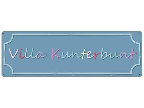 Interluxe METALLSCHILD Shabby Vintage Blechschild Villa KUNTERBUNT Türschild Eingang Tür von Interluxe